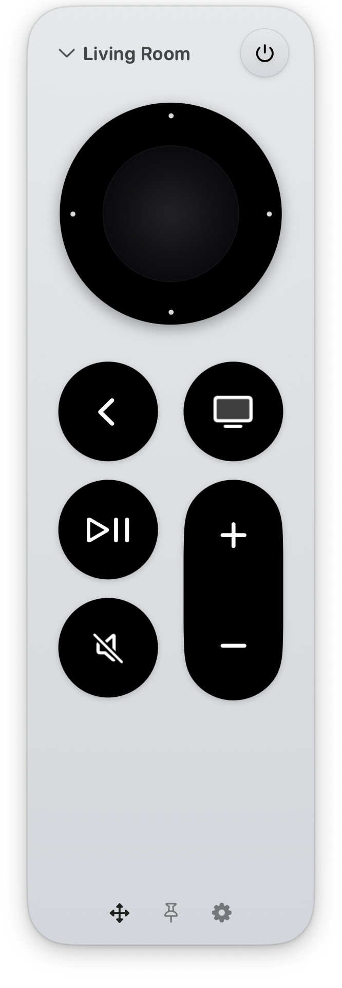Apple TV Remote for Mac showing the on-screen Siri Remote controls